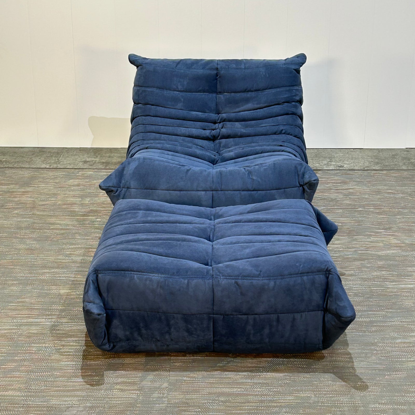 Ligne Roset Blue Togo Armchair and Footstool by Michel Ducaroy, Set of Two