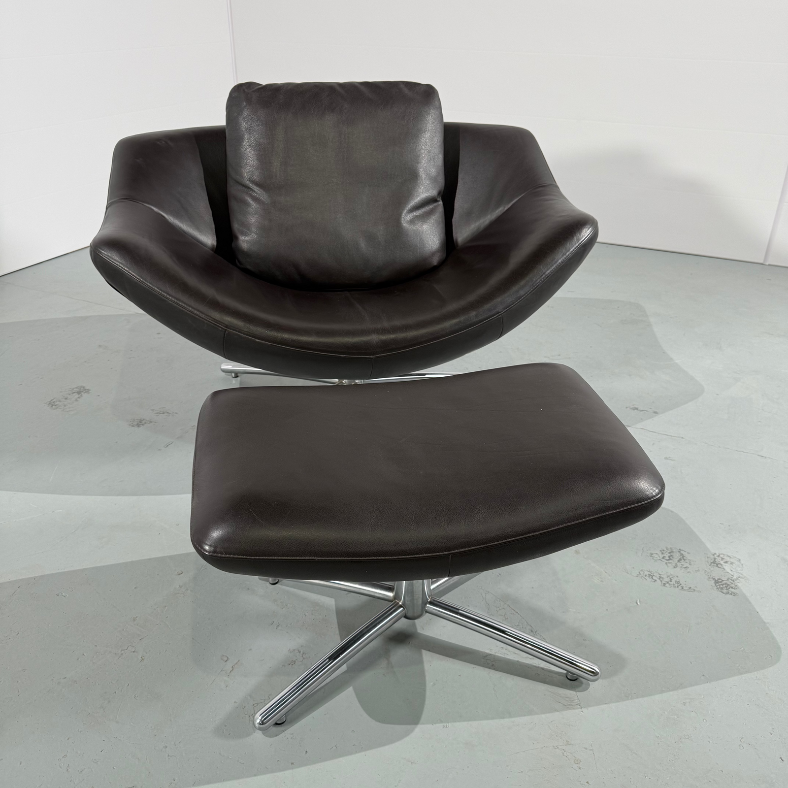 Label Gigi Leather Swivel Chair & Footstool by Gerard Van Den Berg