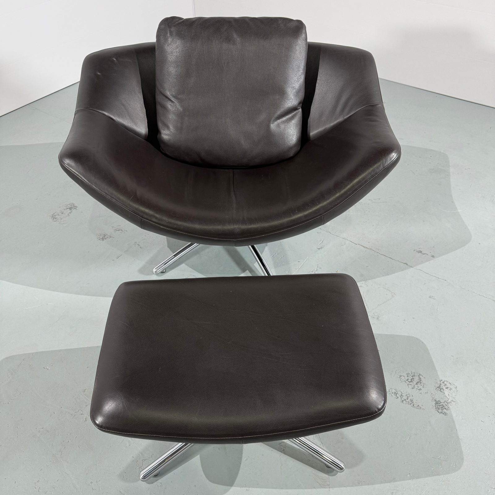 Label Gigi Leather Swivel Chair & Footstool by Gerard Van Den Berg