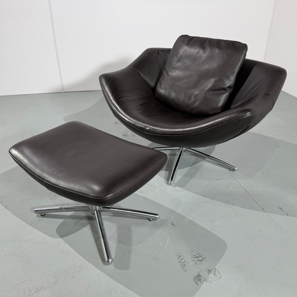 Label Gigi Leather Swivel Chair & Footstool by Gerard Van Den Berg