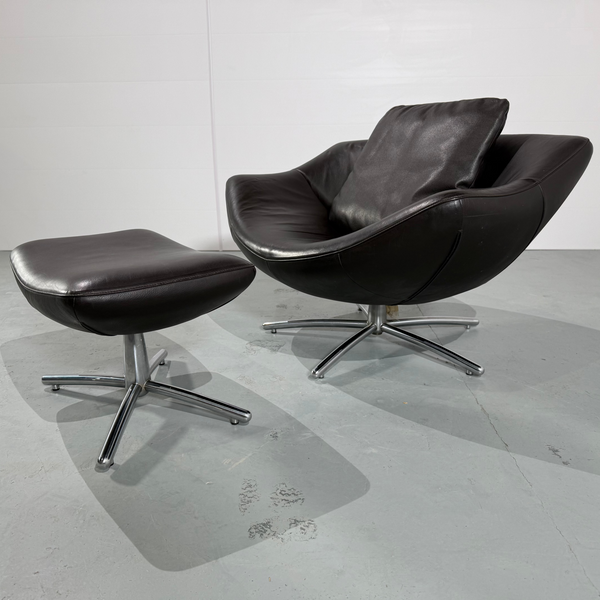 Label Gigi Leather Swivel Chair & Footstool by Gerard Van Den Berg