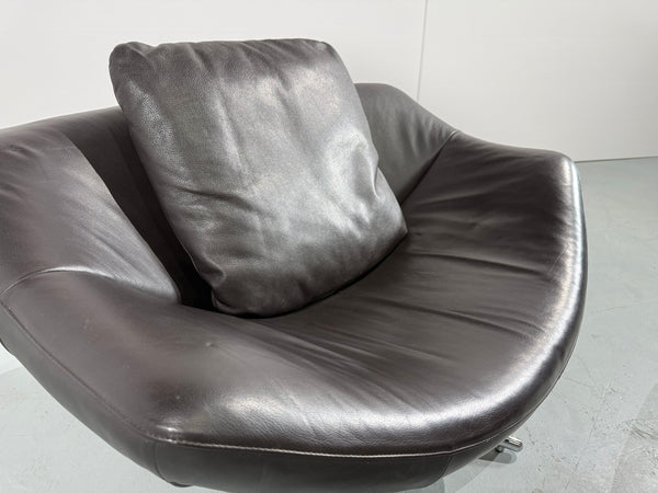 Label Gigi Leather Swivel Chair & Footstool by Gerard Van Den Berg