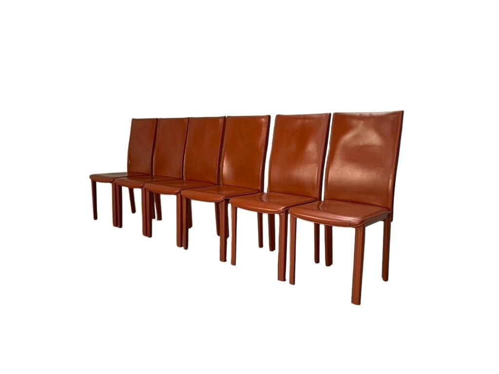 Arper Dining Chairs - In Brown Saddle Leather, Set of Six @ REHAUS