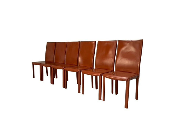 Arper Dining Chairs - In Brown Saddle Leather, Set of Six @ REHAUS