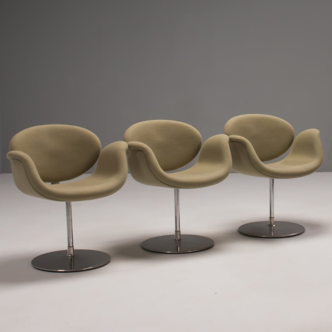 Artifort by Pierre Paulin Green Fabric Little Tulip Swivel Chair, Set of Three @ REHAUS