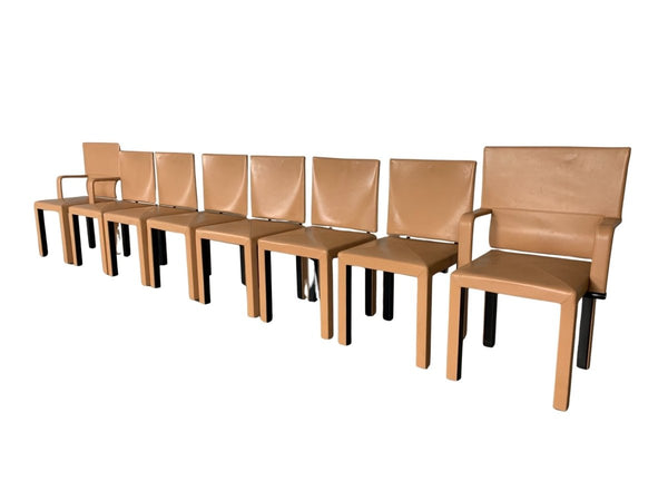 B&B Italia Arcadia Dining Chairs in Tan Gamma Leather, Set of 8