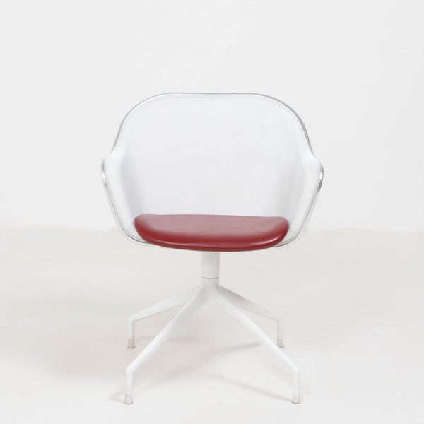 B&B Italia by Antonio Citterio, Luta White and Red Leather Swivel Dining Chairs - Set of 6 - REHAUS - Antonio Citterio