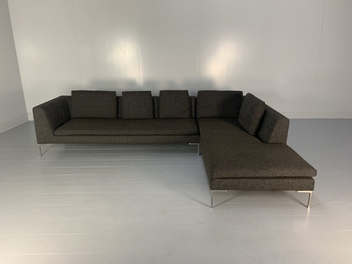 B&B Italia Charles L - Shape Sofa - In Dark Grey & Brown Fabric @ REHAUS