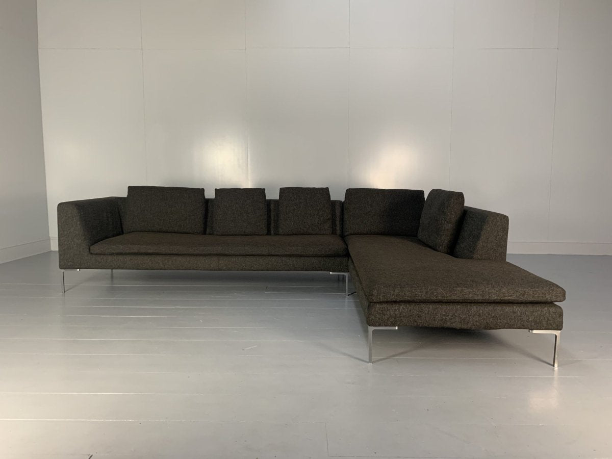 B&B Italia Charles L - Shape Sofa - In Dark Grey & Brown Fabric @ REHAUS