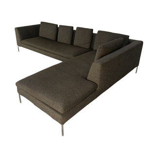 B&B Italia Charles L - Shape Sofa - In Dark Grey & Brown Fabric @ REHAUS