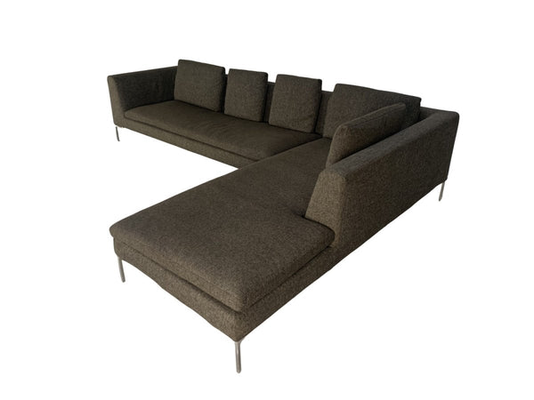 B&B Italia Charles L - Shape Sofa - In Dark Grey & Brown Fabric @ REHAUS