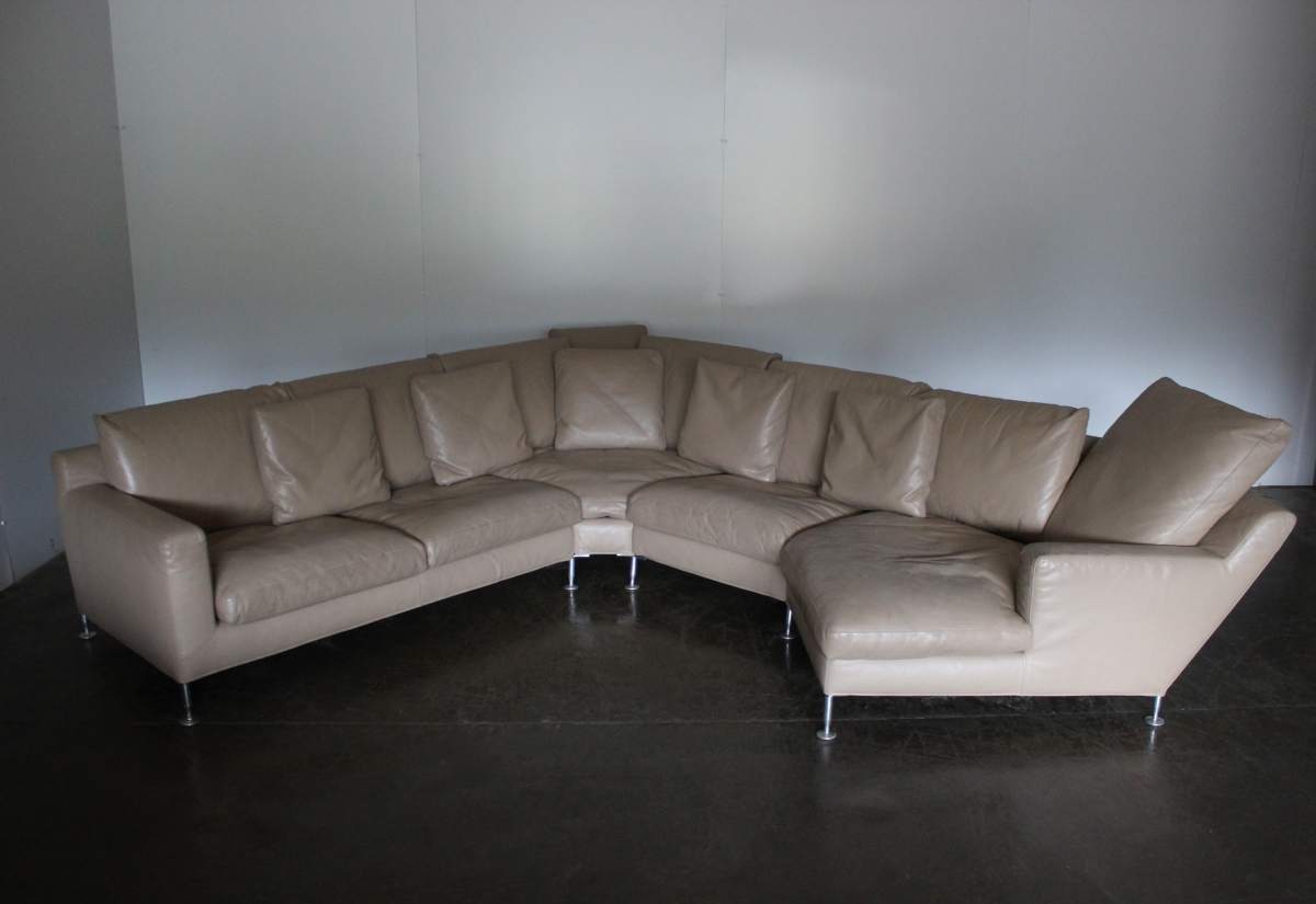 B&B Italia Harry 6 - Seat L - Shape Chaise - End Sofa & Ottoman In Pale - Brown Gamma Leather @ REHAUS