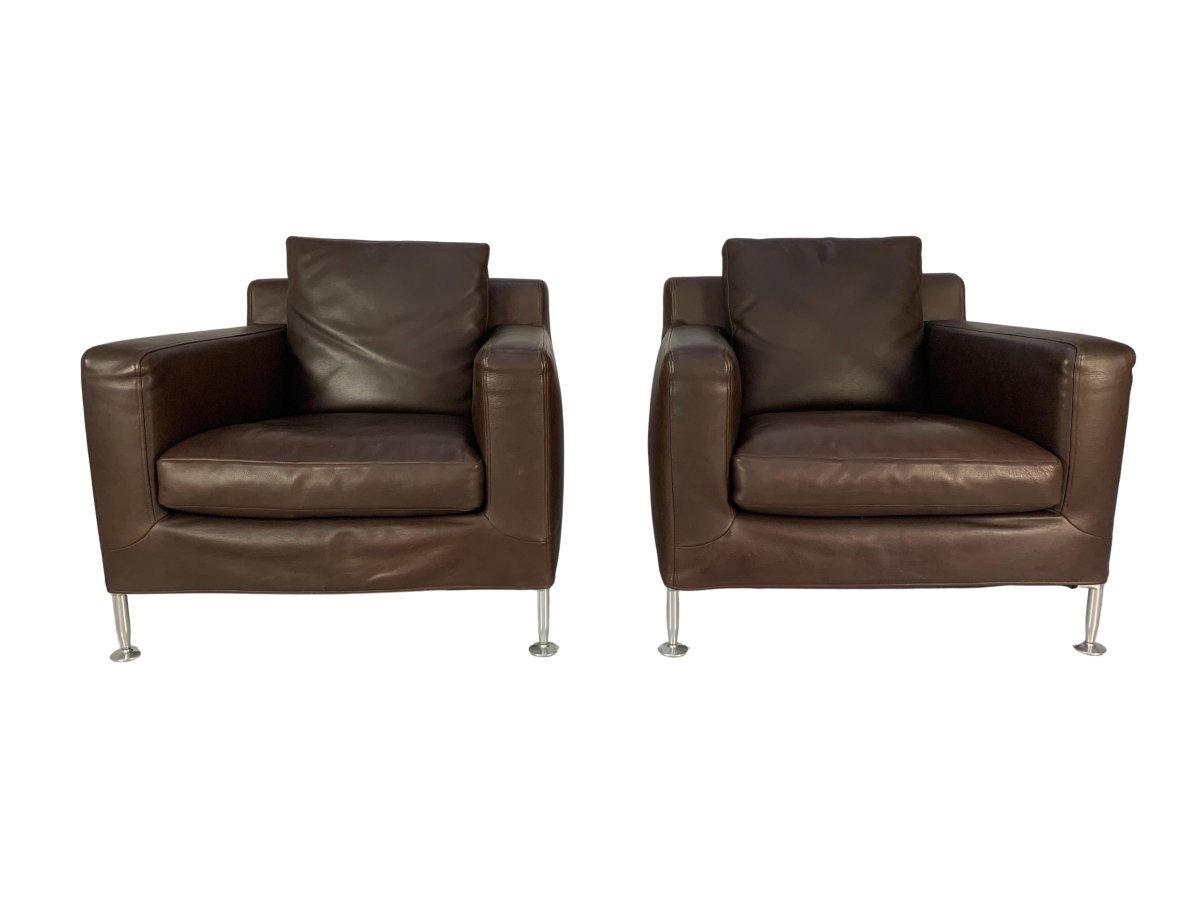 B&B Italia Harry H85 Armchairs - in Brown Gamma Leather, Set of 2 @ REHAUS