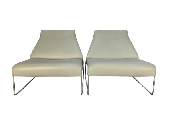 B&B Italia Lazy 05 Armchairs - In Pale Grey Blue Gamma Leather, set of 2
