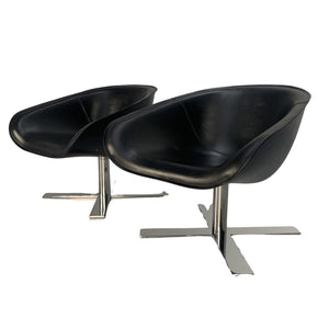 B&B Italia Mart Swivel Armchairs - In Black Pelle Leather and Metal, Set of 2 @ REHAUS