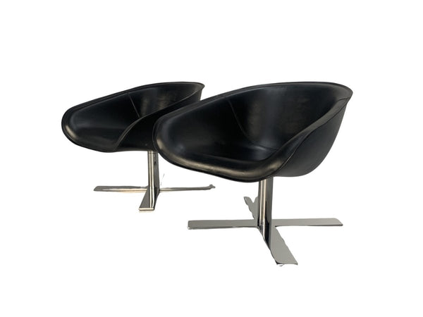 B&B Italia Mart Swivel Armchairs - In Black Pelle Leather and Metal, Set of 2 @ REHAUS