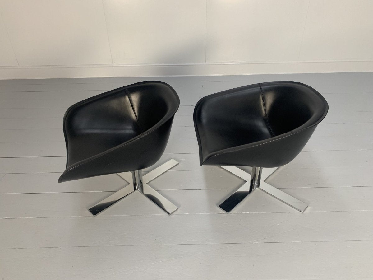 B&B Italia Mart Swivel Armchairs - In Black Pelle Leather and Metal, Set of 2 @ REHAUS