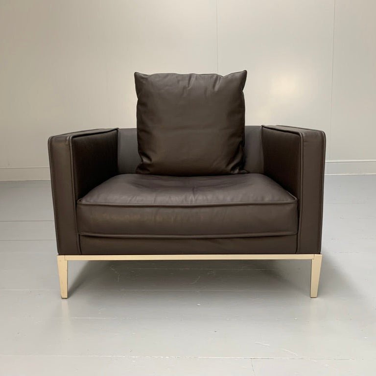B&B Italia Simpliciter Large Armchair - In Gamma Dark - Brown Leather @ REHAUS