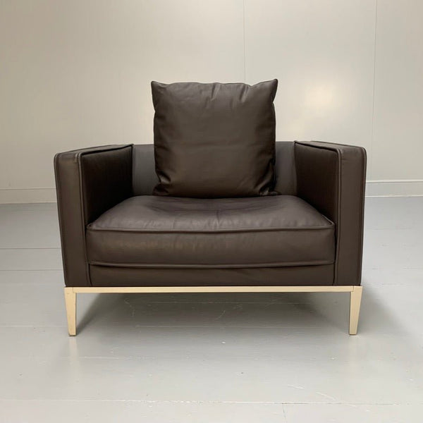 B&B Italia Simpliciter Large Armchair - In Gamma Dark - Brown Leather @ REHAUS