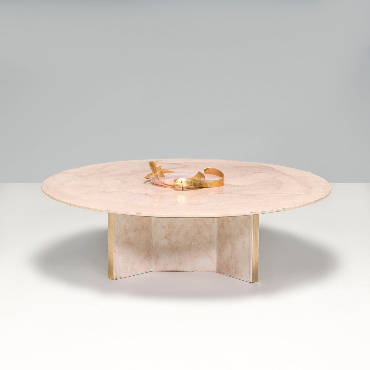 Belgium Marc D'haenens Pink Round Coffee Table, Quartz and Brass - REHAUS - Marc D'haenens