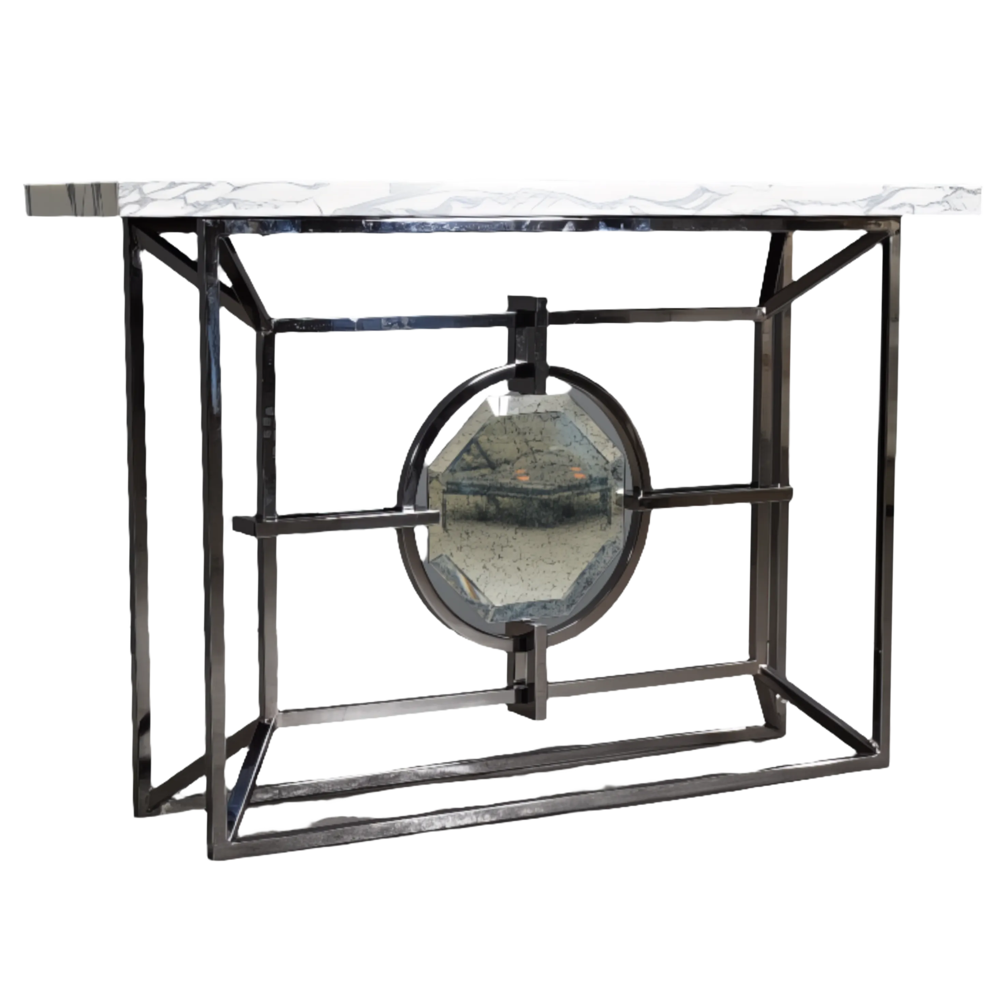 Bespoke Arabescato Corchia White Marble Top Console Table with Plated Steel Base - REHAUS - Bespoke