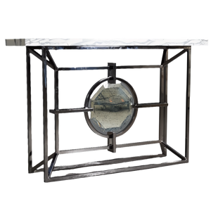 Bespoke Arabescato Corchia White Marble Top Console Table with Plated Steel Base