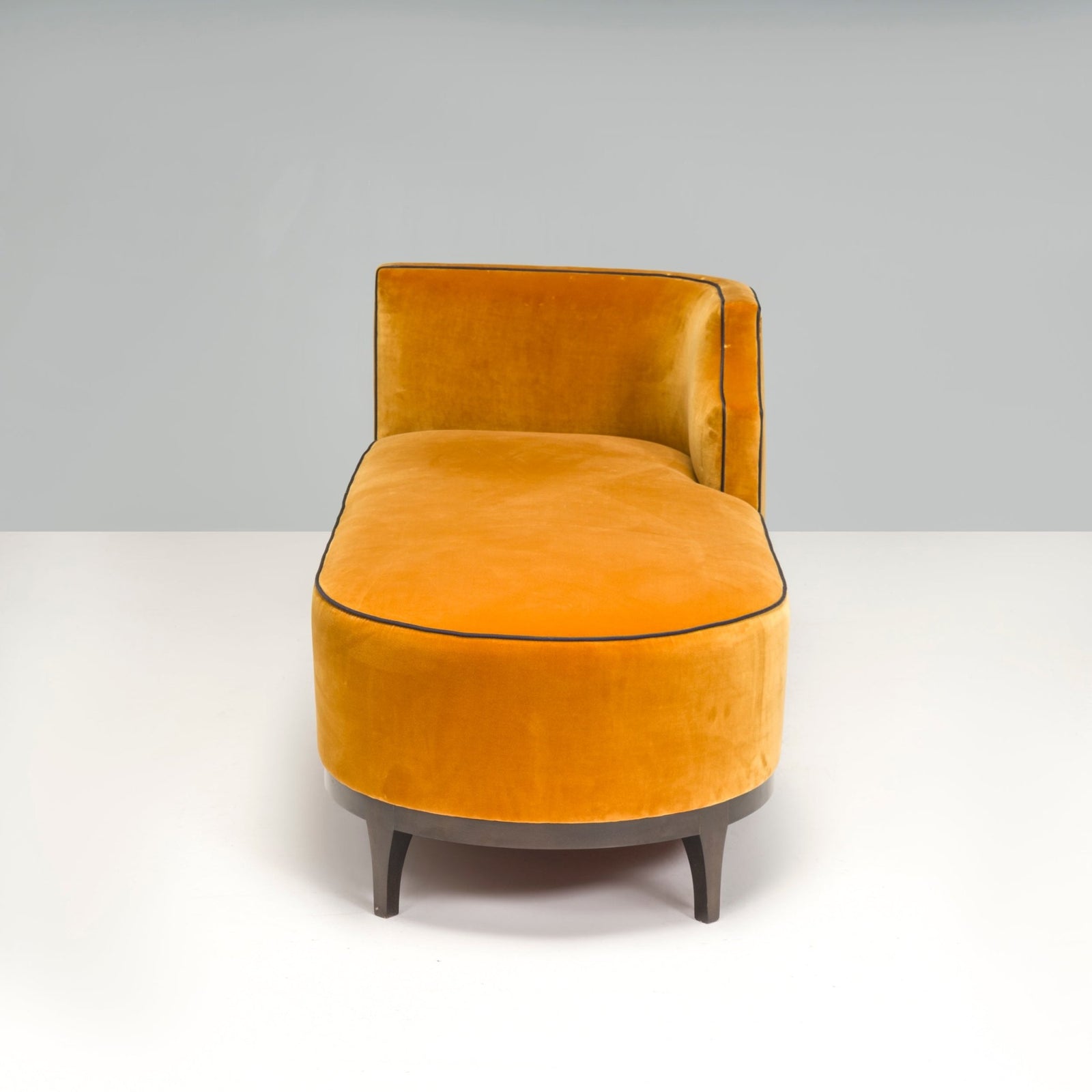Bespoke Art Deco Style Mustard Yellow Velvet Chaise Longue With Grey Piping - REHAUS - Bespoke