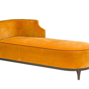 Bespoke Art Deco Style Mustard Yellow Velvet Chaise Longue With Grey Piping - REHAUS - Bespoke