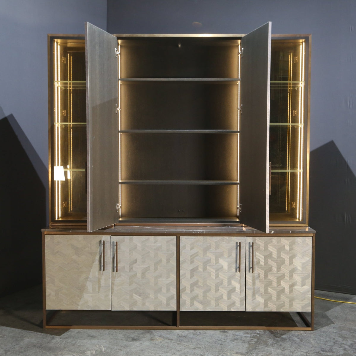 Bespoke Glass & Marble Top Cabinet @ REHAUS