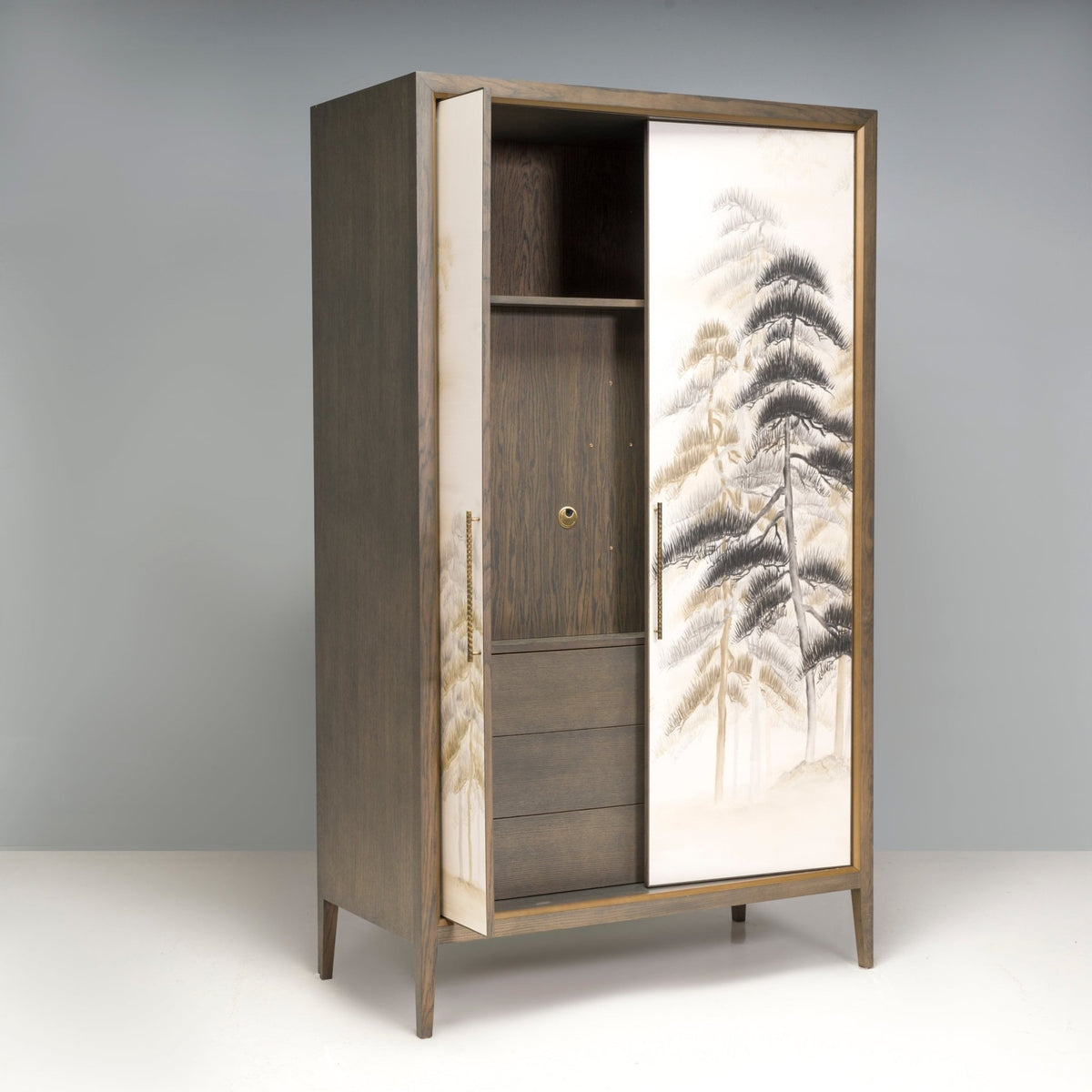 Bespoke Media Cabinet With Hand Painted Oriental Silk Print - REHAUS - Bespoke