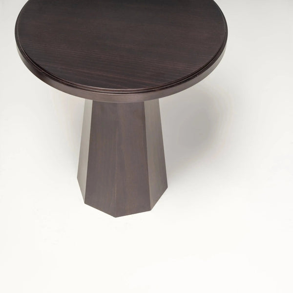 Black Wood Pedestal Round Side Tables by Kelly Forslund, Set of Two - REHAUS - Kelly Forslund