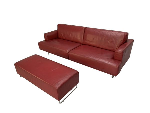 Cassina 253 Nest 2.5 - Seat Sofa & Bench Footstool - In Red Pelle Leather @ REHAUS