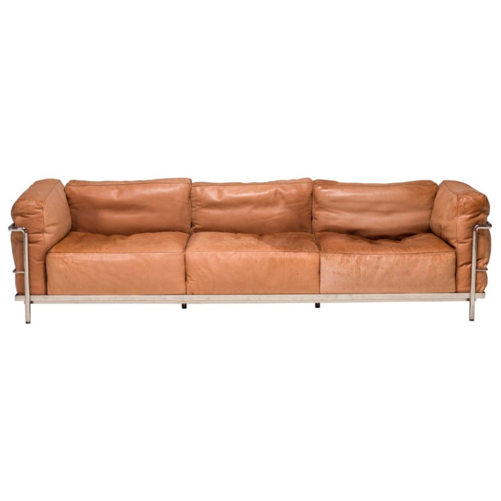 Cassina by Le Corbusier Tan Leather LC3 Grand Confort Three Seat Sofa - REHAUS - Le Corbusier