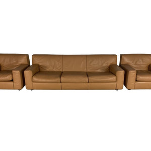 Cassina Sofa & 2 Armchairs - In Tan Brown Leather @ REHAUS