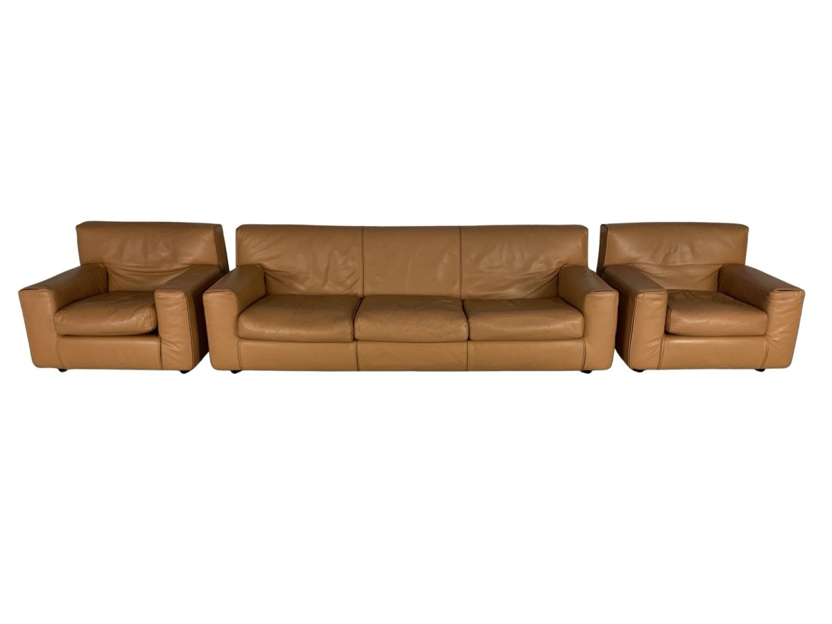 Cassina Sofa & 2 Armchairs - In Tan Brown Leather @ REHAUS