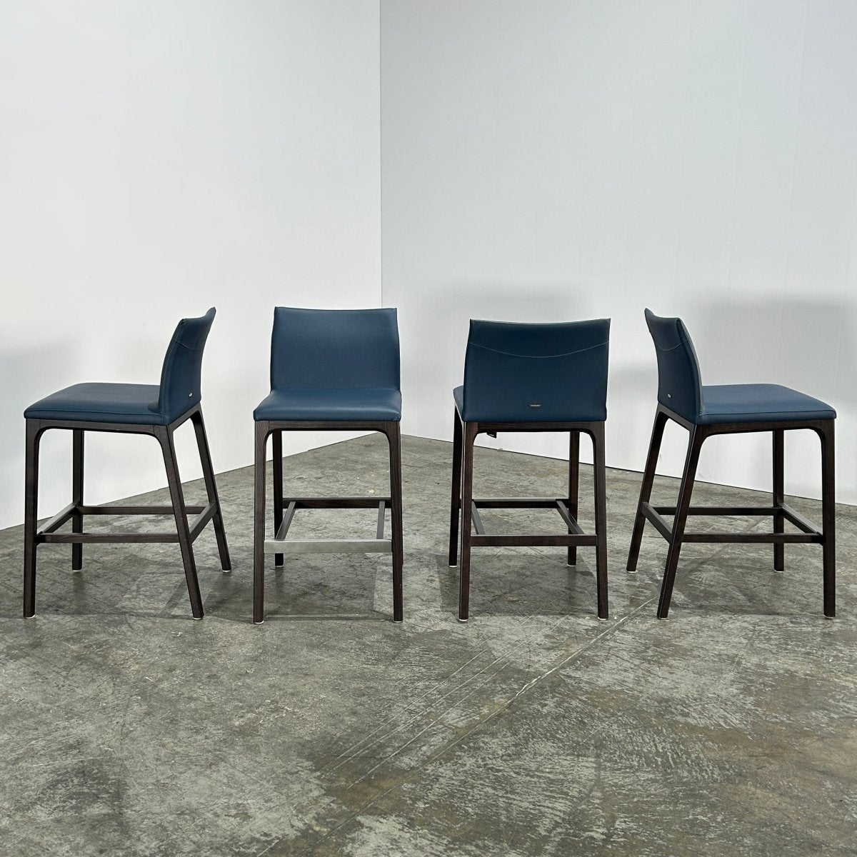 Cattelan Italia Arcadia Blue Leather Bar Stools by Paolo Cattelan, Set of Four @ REHAUS