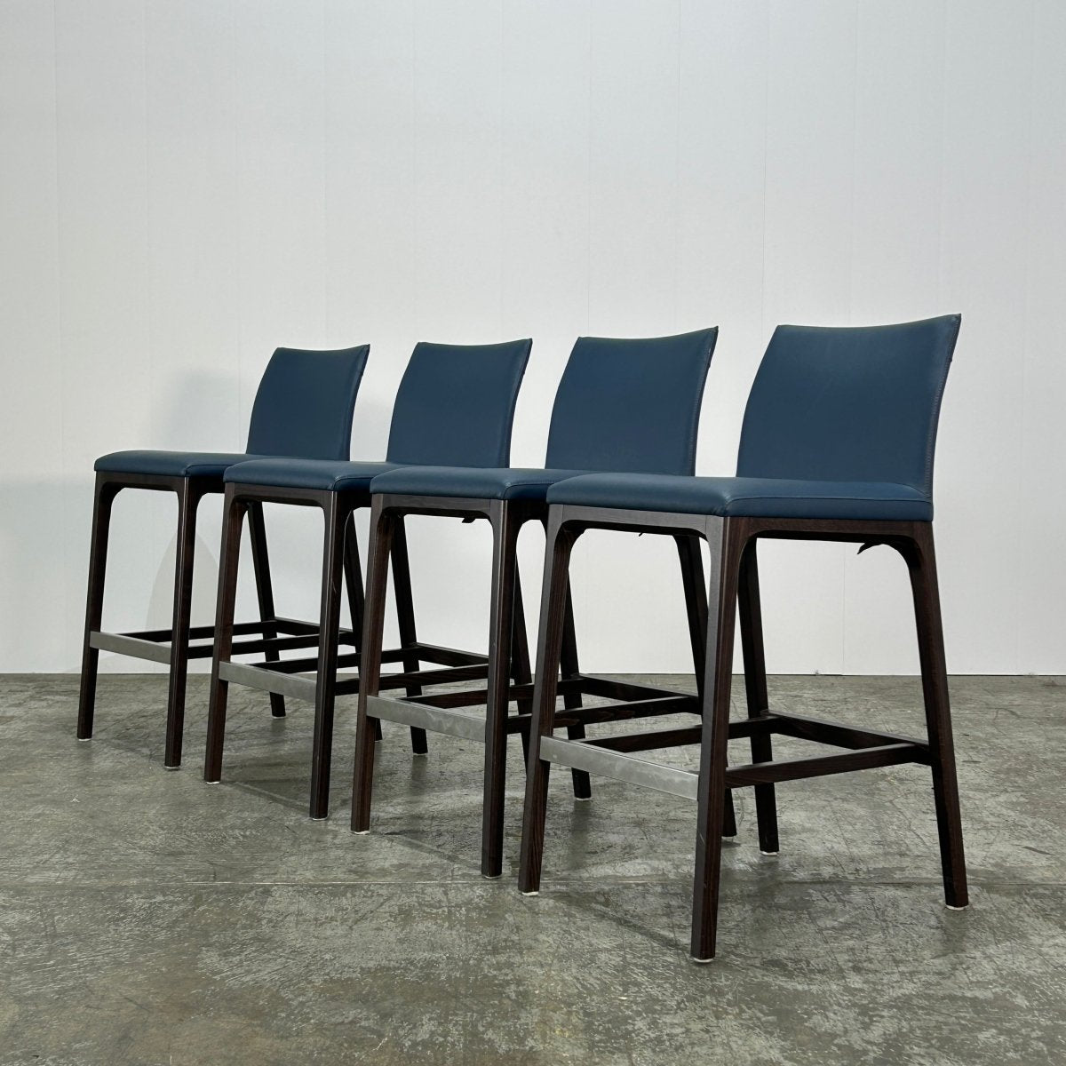 Cattelan Italia Arcadia Blue Leather Bar Stools by Paolo Cattelan, Set of Four @ REHAUS
