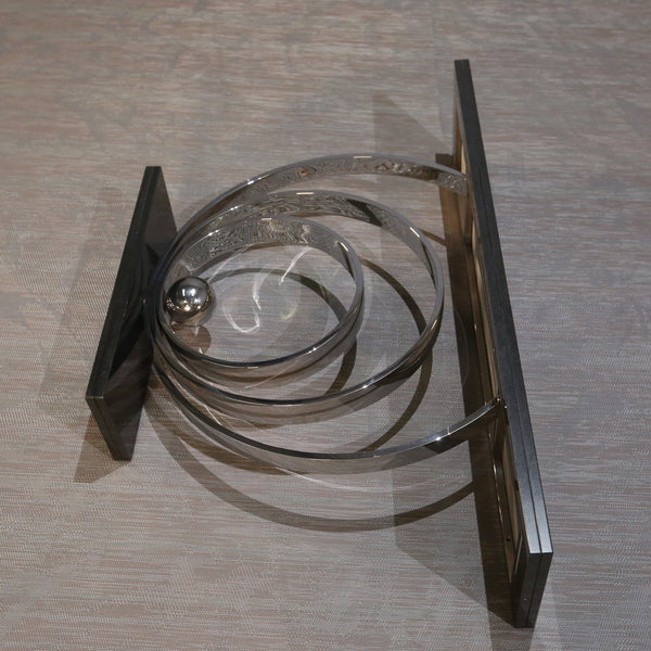 Decorus Ammonite Console Table in Polished Stainless Steel with Black Granite Top @ REHAUS