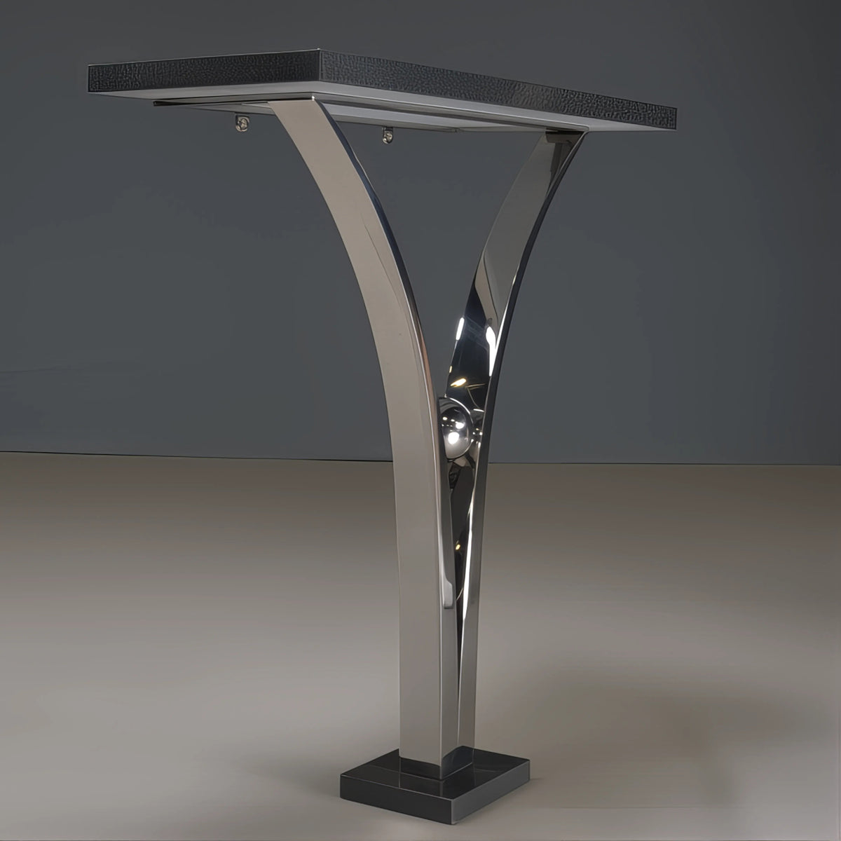 Decorus Viola Console Table in Polished Stainless Steel with Black Gra ...