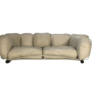 Edra Corbeille 3 - Seat Sofa - In Pale Grey Taupe Leather @ REHAUS