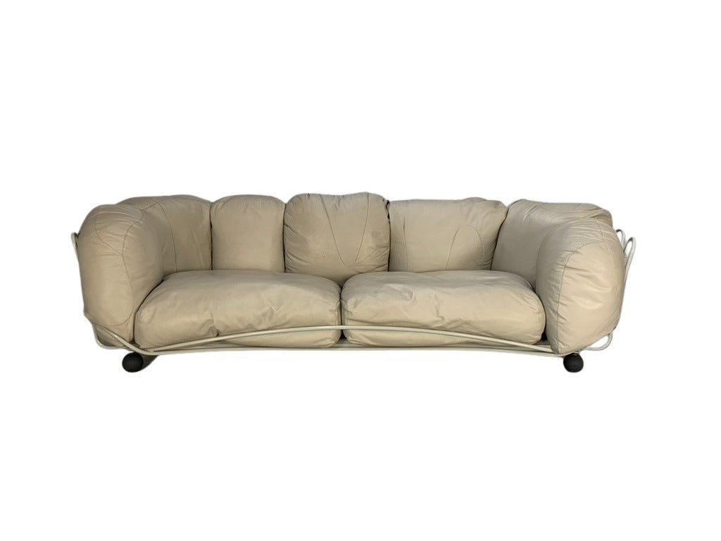 Edra Corbeille 3 - Seat Sofa - In Pale Grey Taupe Leather @ REHAUS