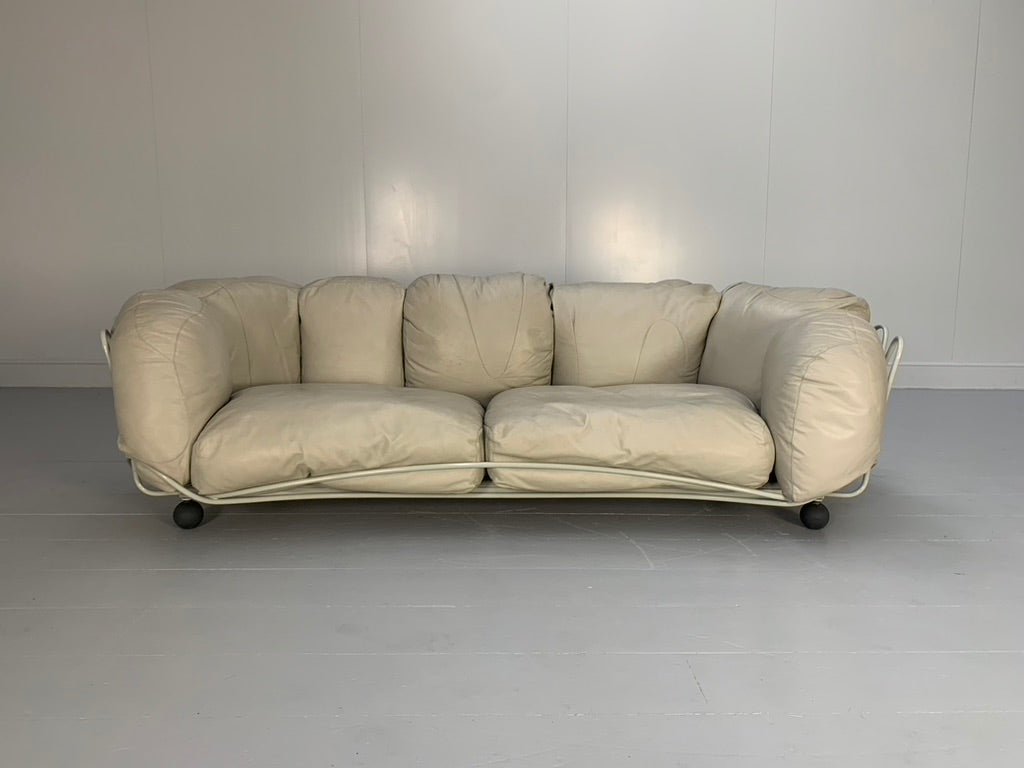 Edra Corbeille 3 - Seat Sofa - In Pale Grey Taupe Leather @ REHAUS