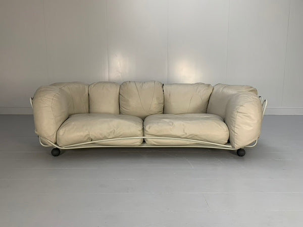 Edra Corbeille 3 - Seat Sofa - In Pale Grey Taupe Leather @ REHAUS