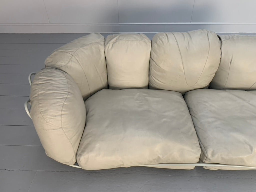Edra Corbeille 3 - Seat Sofa - In Pale Grey Taupe Leather @ REHAUS