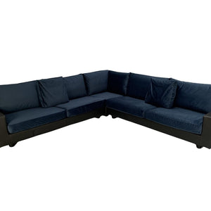 Flexform Status Sectional L - Shape Sofa - In Black Leather & Blue Velvet @ REHAUS