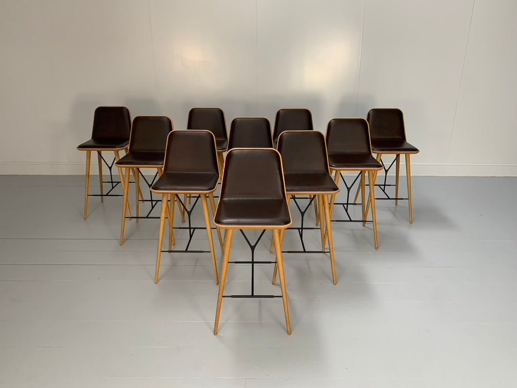 Fredericia Spine Counter Bar Stools - In Brown Leather & Oak @ REHAUS