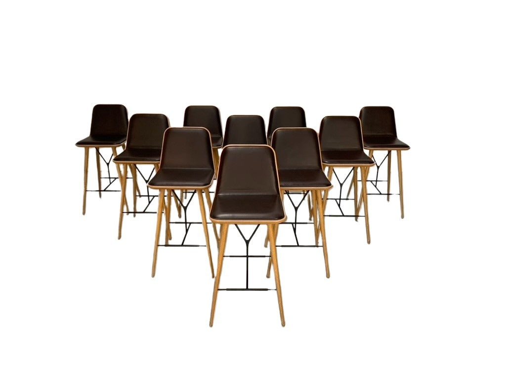 Fredericia Spine Counter Bar Stools - In Brown Leather & Oak @ REHAUS