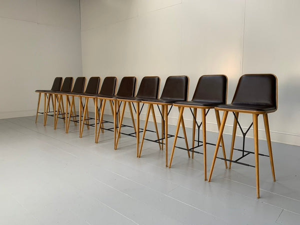 Fredericia Spine Counter Bar Stools - In Brown Leather & Oak @ REHAUS