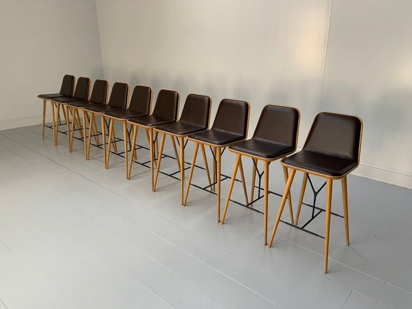 Fredericia Spine Counter Bar Stools - In Brown Leather & Oak @ REHAUS