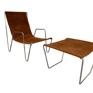 Fritz Hansen Bachelor Lounge Chair & Footstool - In Suede Leather & Chrome @ REHAUS